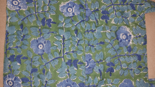 Grand sac cabas bleu et vert en coton imprimé à la main au blockprint, tote bag, confectionné en Inde