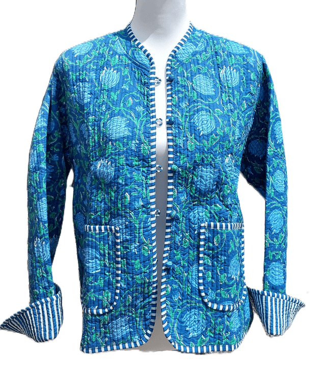 Veste réversible matelassée femme en coton imprimé à la main