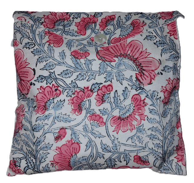 Pyjama court en coton indien – Imprimé floral artisanal – Fait main - Slow fashion - Rose et gris sur blanc cassé