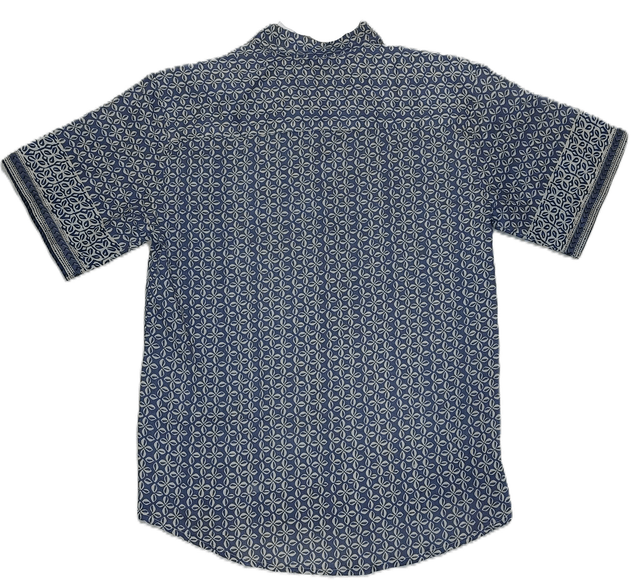 Chemise d'été homme manches courtes, coton léger, motif floral bleu et beige
