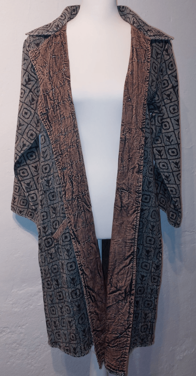 Veste Kantha confectionnée dans les villages indiens, cousue et imprimée à la main, coton, teintures naturelles