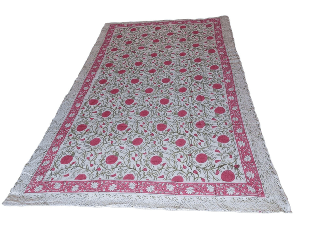 Paréo de plage en coton voile indien imprimé à la main – Motif floral rose, vert et blanc – Étole & châle bohème  