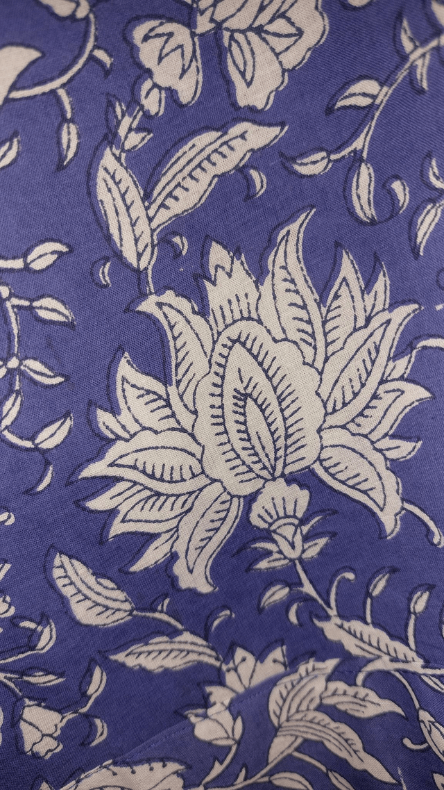 Robe kimono en coton, peignoir, robe de chambre, motif floral blanc et bleu, L.100cm  