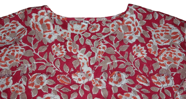 Pyjama femme en coton léger – imprimé floral orange et rouge -  fait main – ensemble été confortable – cadeau artisanal