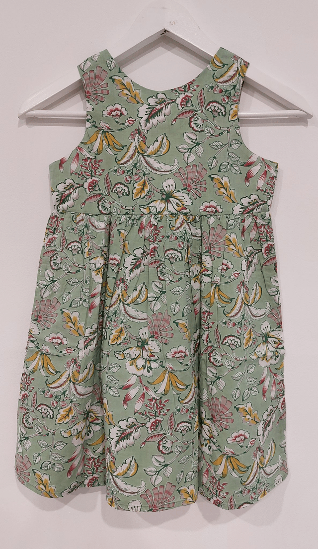 Robe d'été - Fille 6-7 ans - 3 couleurs - Coton indien léger imprimé à la main - Motif floral  