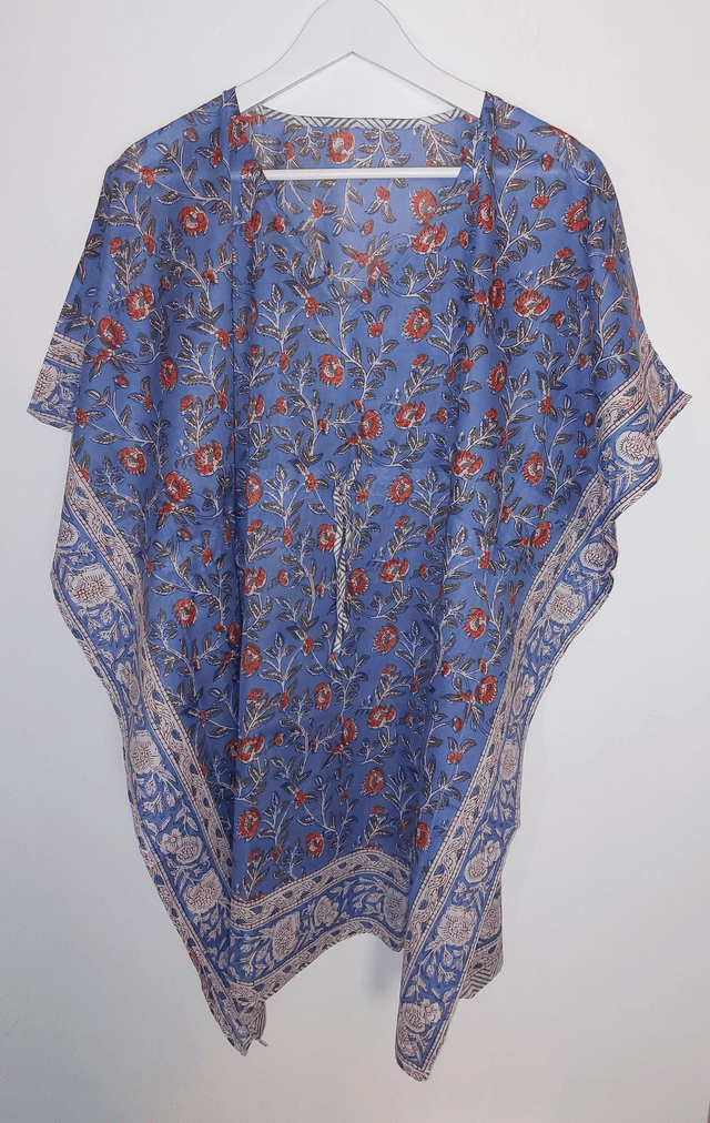 Caftan court en coton imprimé – Léger, artisanal et estival - bleu