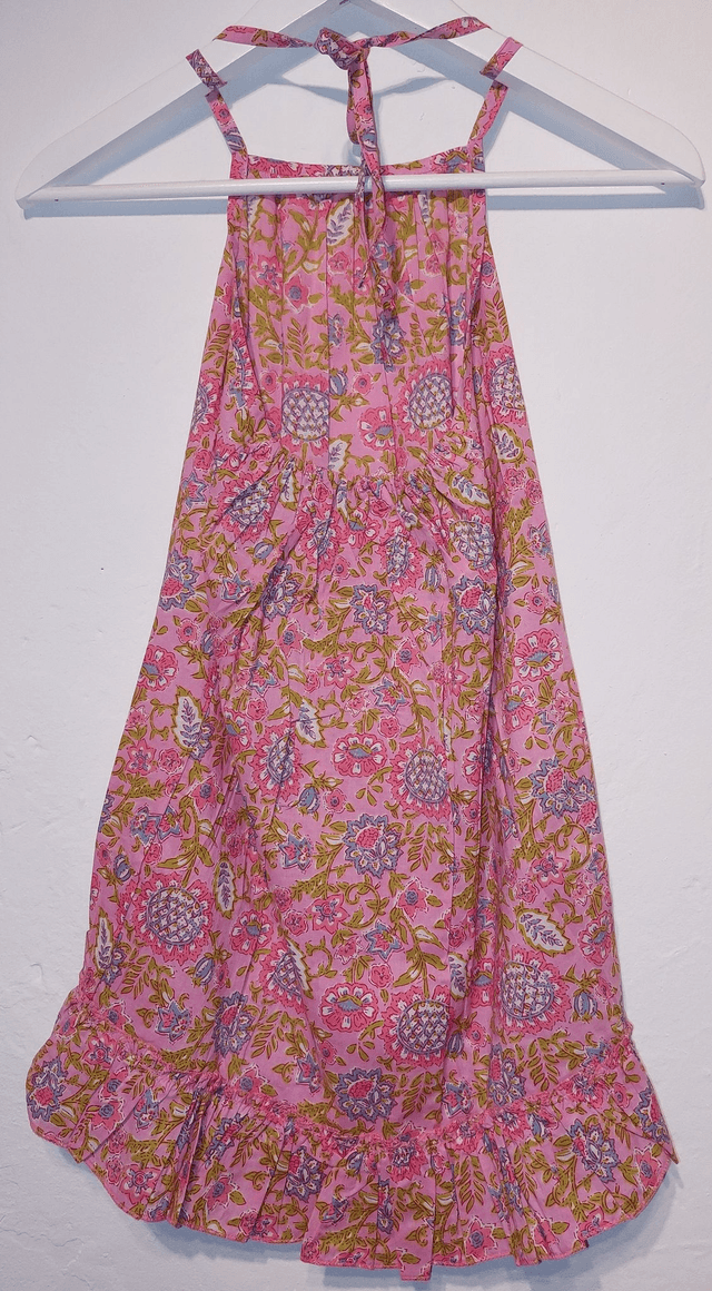 Robe d'été - Fille 2-9 ans - 3 couleurs - Coton indien léger imprimé à la main - Motif floral rose