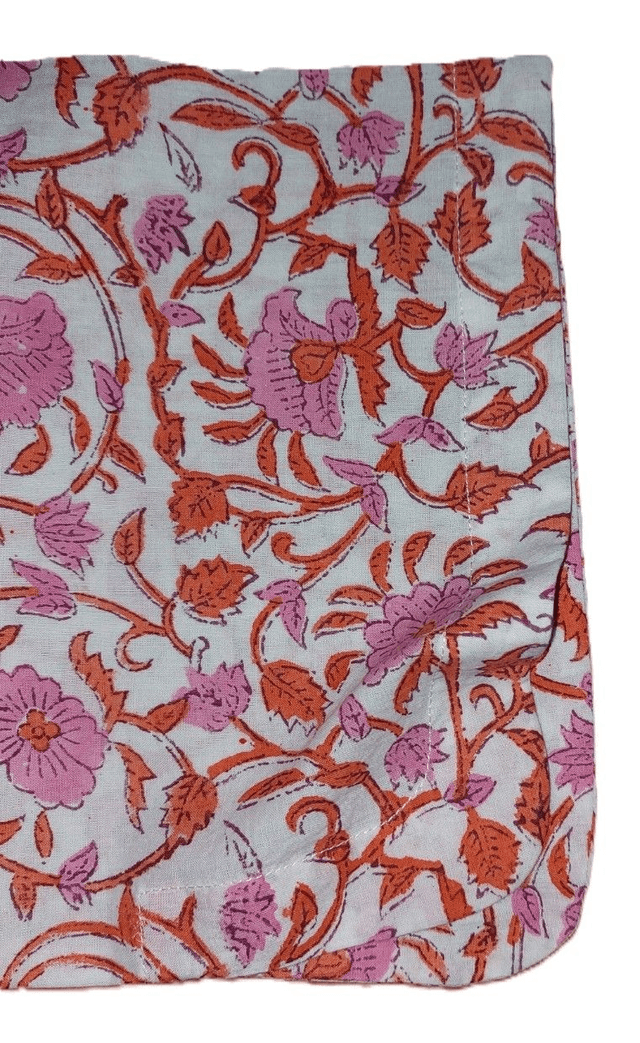 Pyjama  femme en coton léger – imprimé floral orange et rose -  fait main – ensemble été confortable – cadeau artisanal