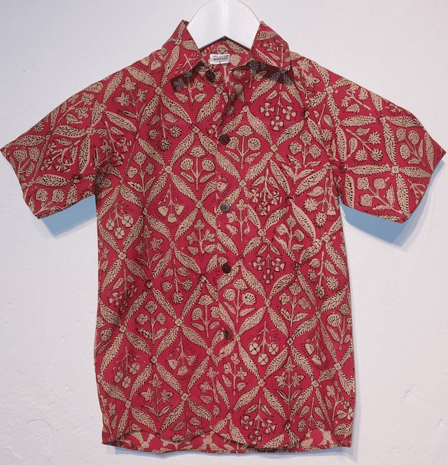 Chemise d'été - Garçon 2-7 ans - Coton indien léger - Imprimé à la main - Teintures naturelles - Manches courtes