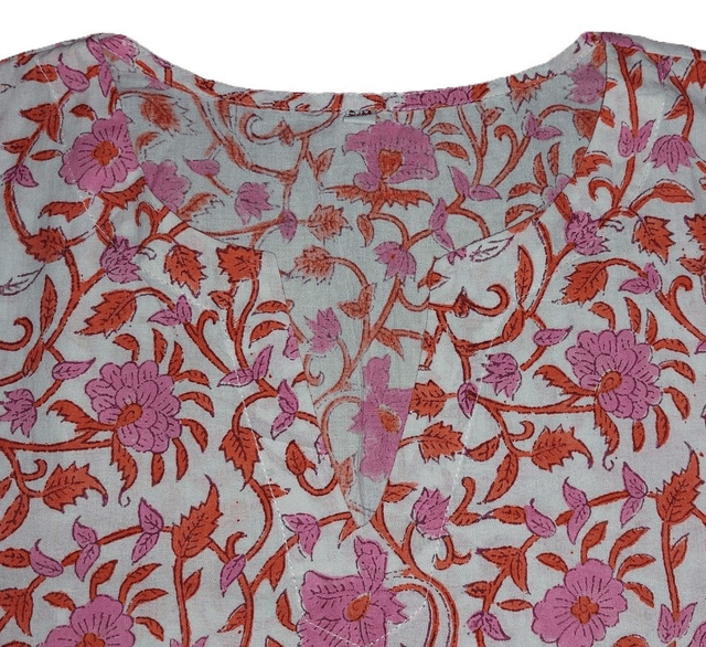 Pyjama  femme en coton léger – imprimé floral orange et rose -  fait main – ensemble été confortable – cadeau artisanal