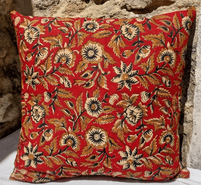 Housses de coussin en coton  – Motifs floraux block print imprimé à la main en Inde (40x40cm)