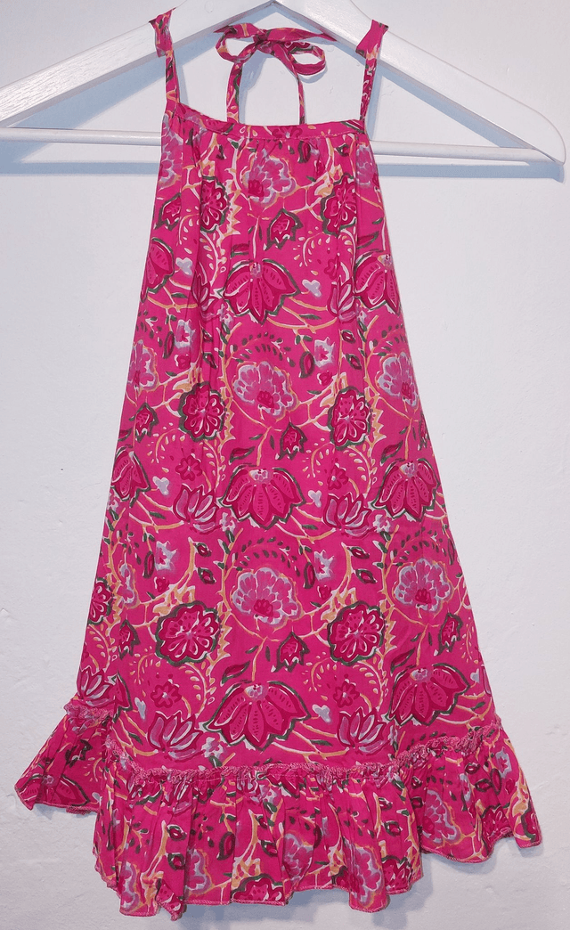 Robe d'été - Fille 2-9 ans - 3 couleurs - Coton indien léger imprimé à la main - Motif floral rose
