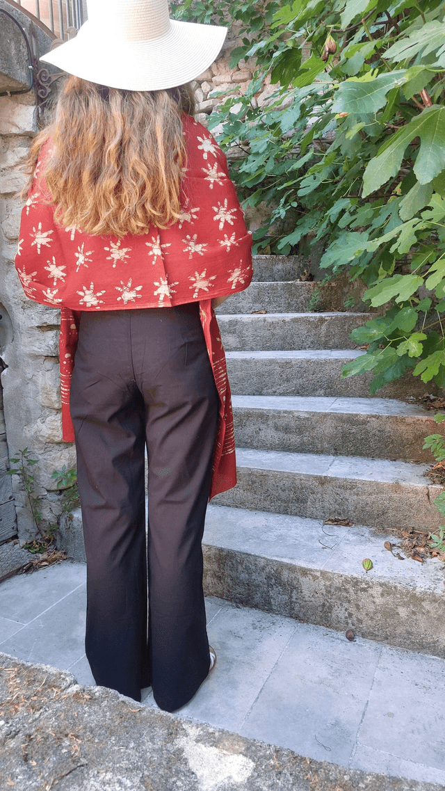 Pantalon d’été en coton léger – Taille haute, zip & ceinture, légèrement évasé, coupe ajustée - Jaune