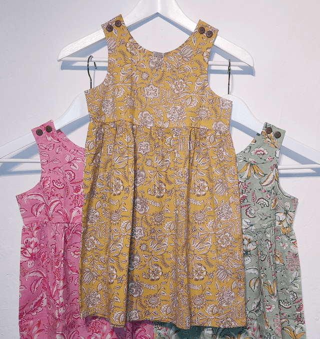 Robe d&#039;été - Fille 6-7 ans - 3 couleurs - Coton indien léger imprimé à la main - Motif floral  